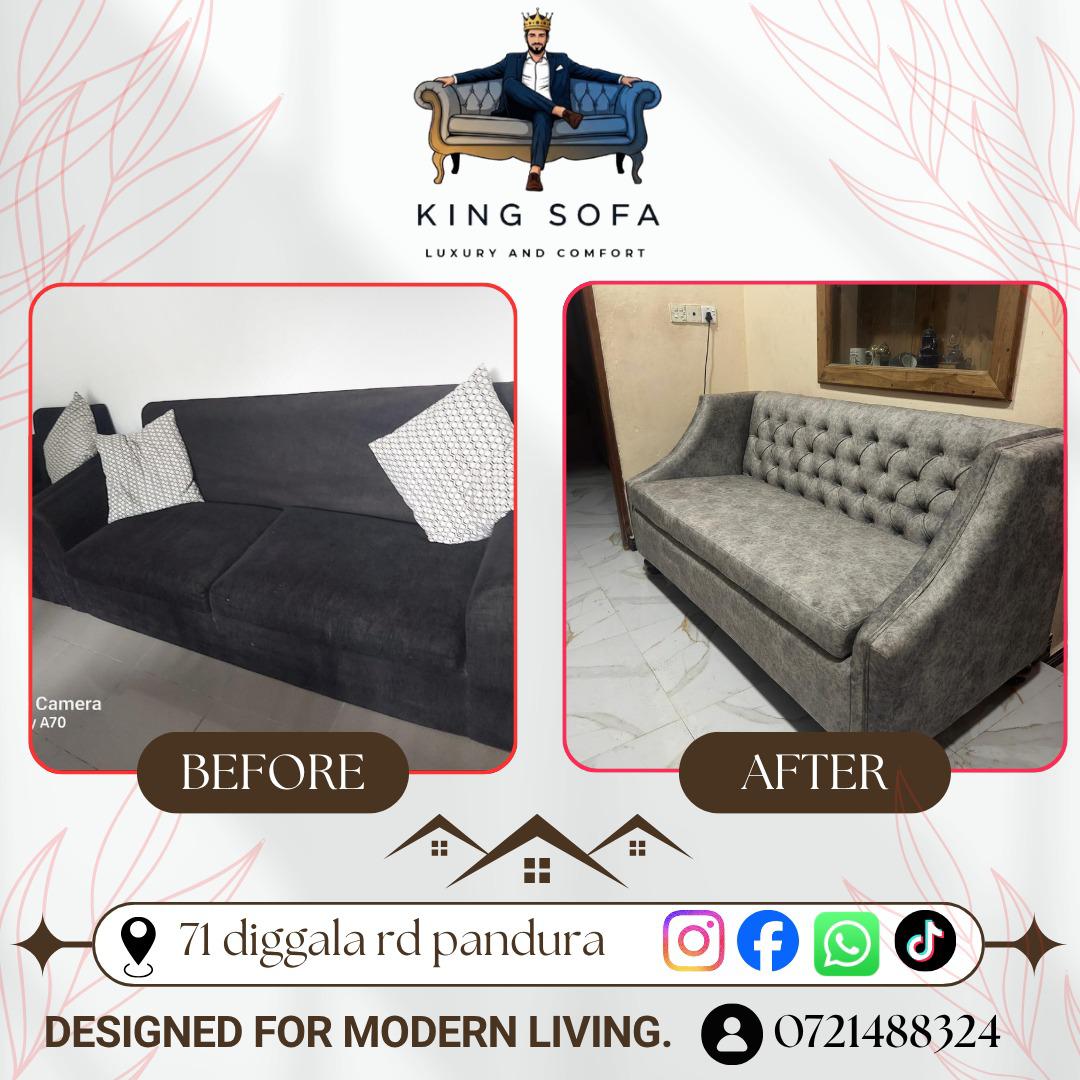 Sofa reupholstery before and after